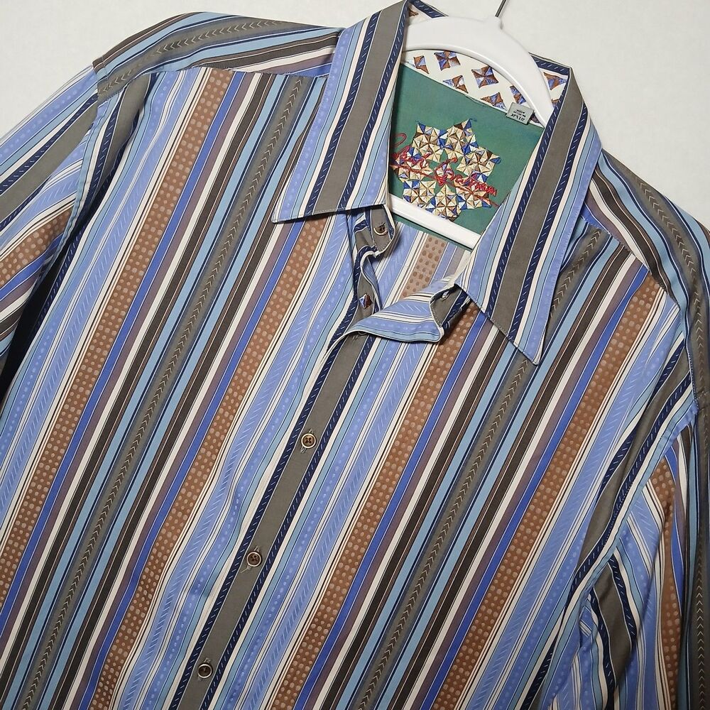 Robert Graham Mens XL Striped Button Down Shirt Multicolor 100% Cotton #1078